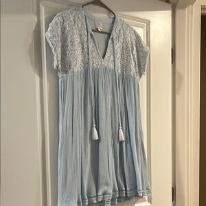 Light Blue Lace and Pleated Dress